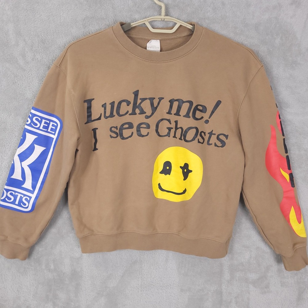 Kids See Ghosts Sweatshirt Mens Medium Brown Lucky Me I See Ghosts Pullover
